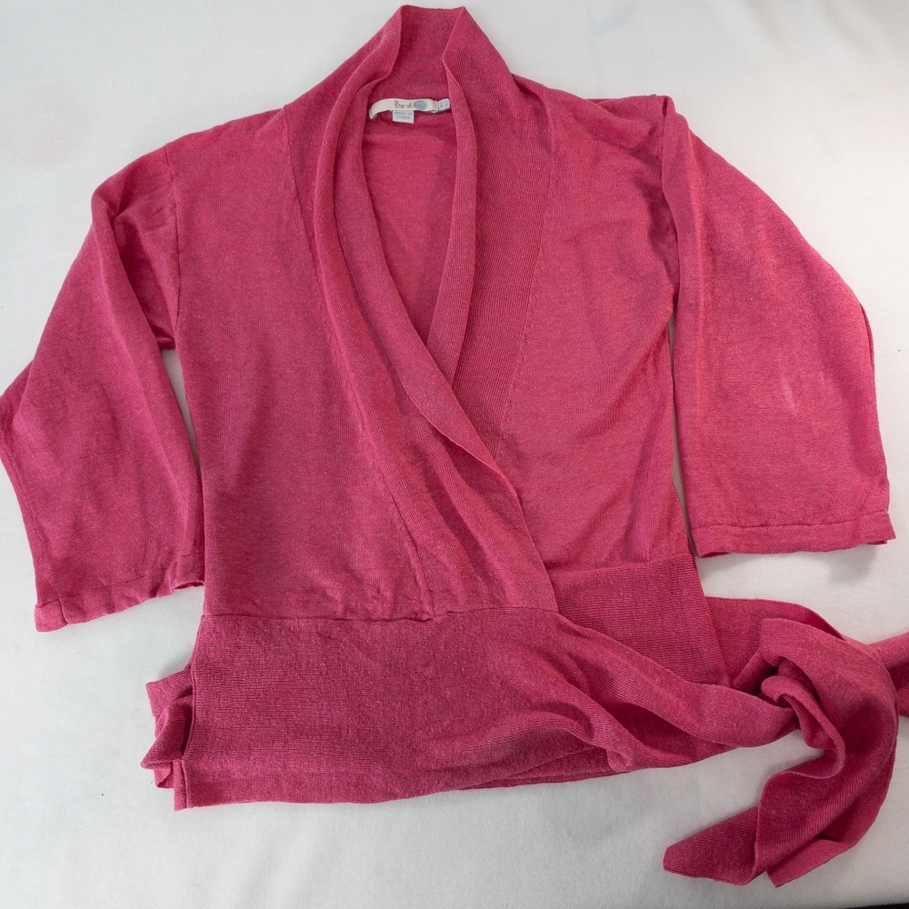 Boden Sweater Womens 2 Pink Linen Wrap Style 3/4 Length Sleeves